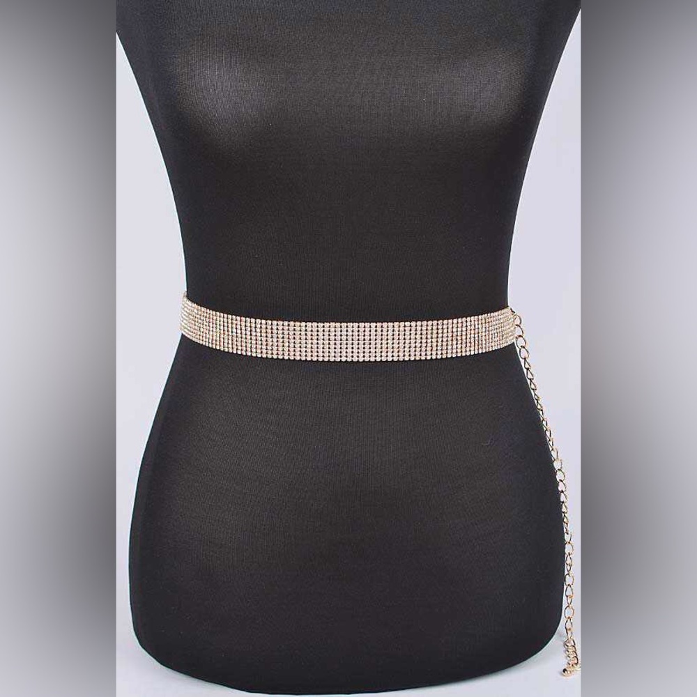 Gold Rhinestone Chain Statement Belt